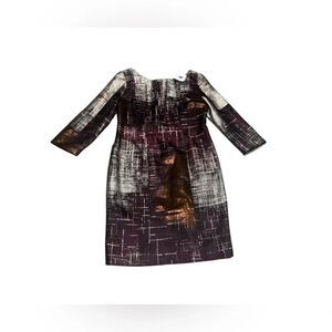 NWT women’s ELENE CASSIS metallic geometric pattern 3/4 sleeve dress size 12